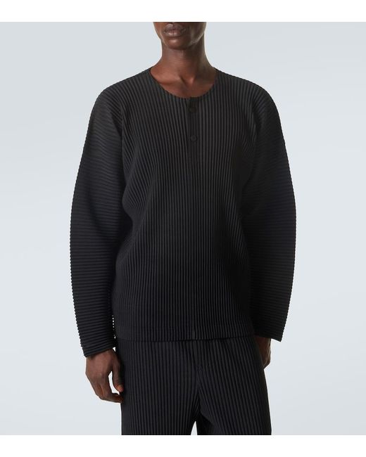 Homme Plissé Issey Miyake Black Monthly Colors Pleated Henley Shirt for men
