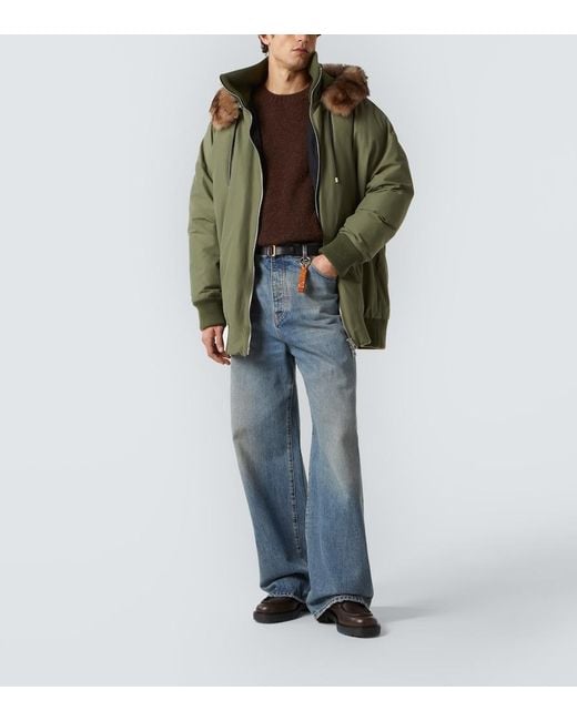 Loewe Green Shearling-Trimmed Technical Puffer Coat for men