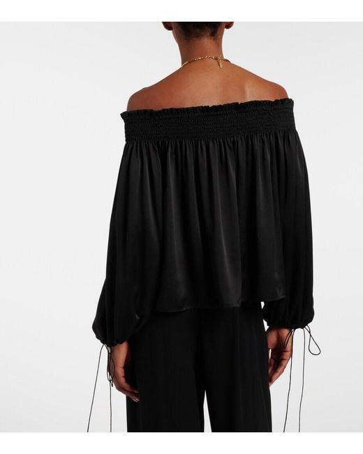 Chloé Black Off-Shoulder Silk Satin Top