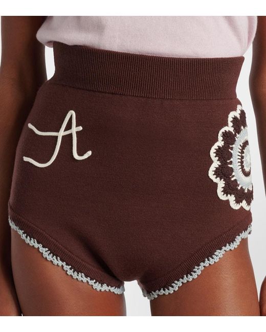 ALÉMAIS Brown High-Rise Shorts Mit Haekelstrick