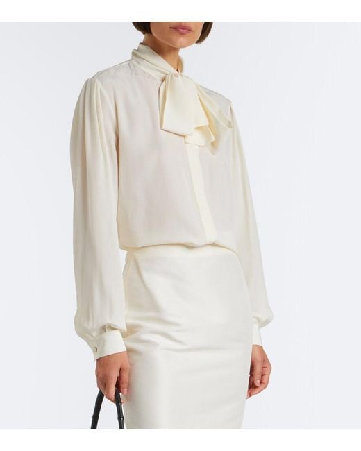 Gucci White Tie-Neck Silk Crepe De Chine Blouse