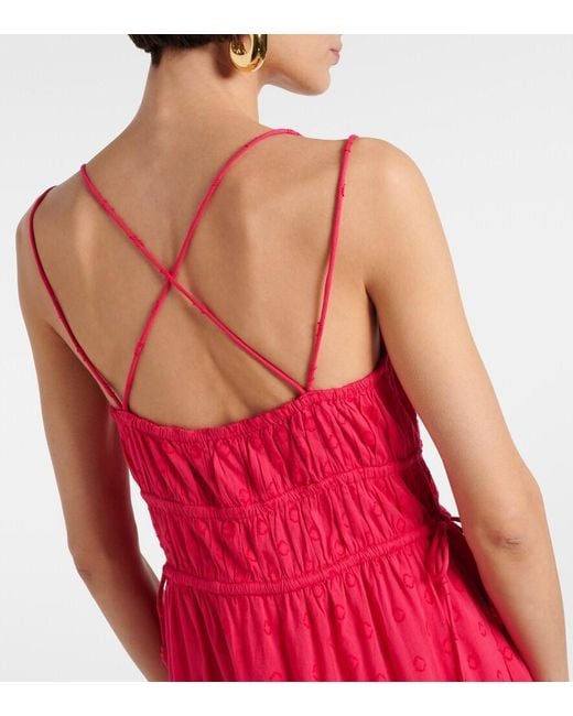 Ulla Johnson Red Freya Polka-Dot Cotton Dobby Midi Dress