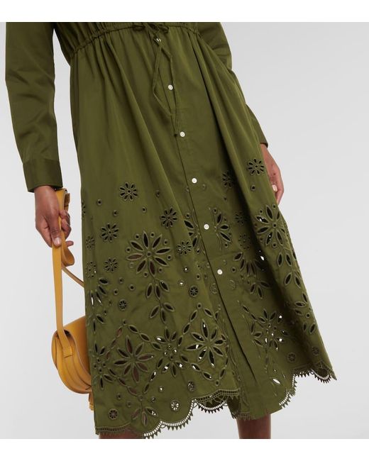 Polo Ralph Lauren Green Besticktes Hemdblusenkleid aus Baumwolle