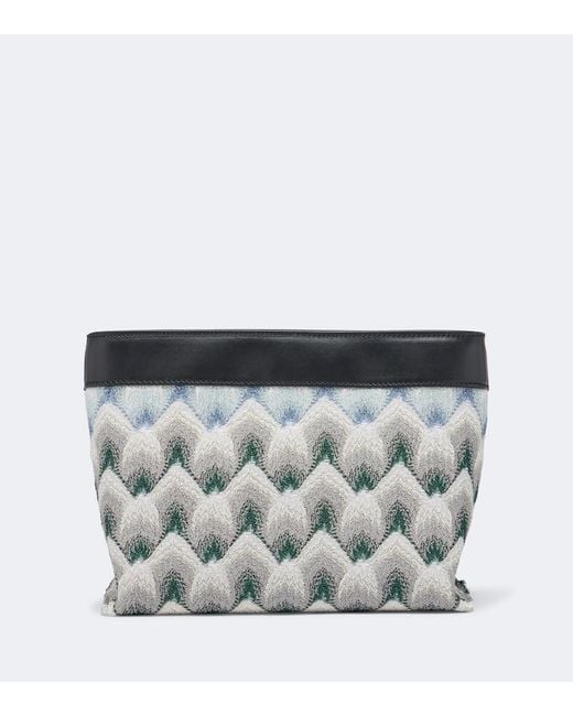 Missoni Gray Mini Leather-Trimmed Lame Pouch