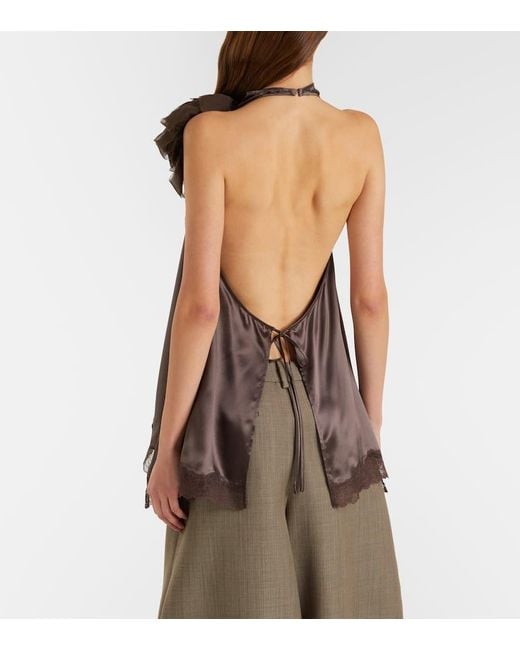 Magda Butrym Brown Top Aus Seidensatin Mit Spitze