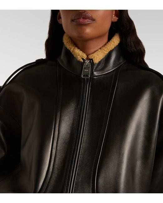 Khaite Black Sigi Shearling-Trimmed Leather Jacket