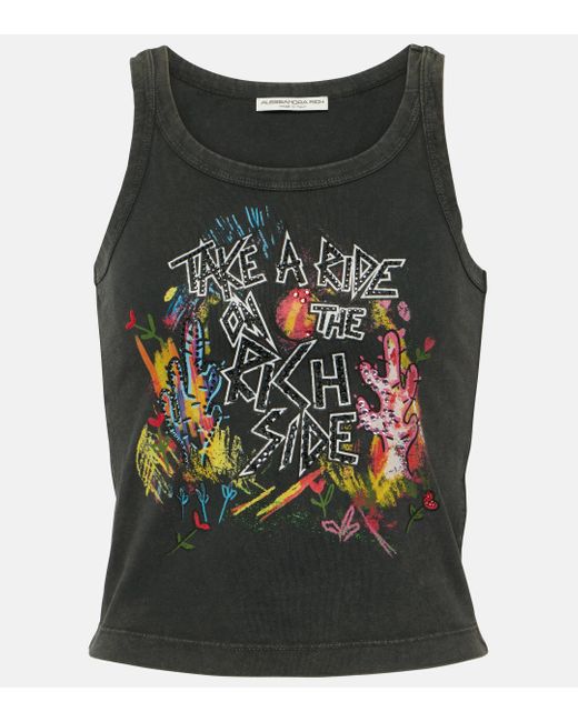 Alessandra Rich Gray Printed Cotton Jersey Tank Top