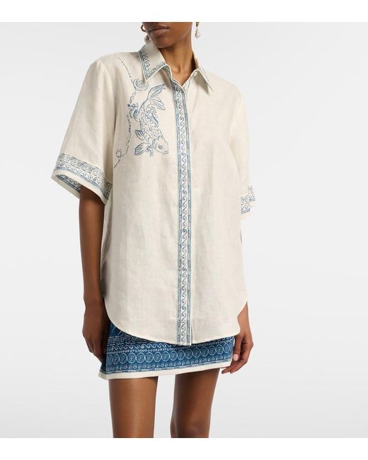 ALÉMAIS White Lucky Oversized Printed Linen Shirt