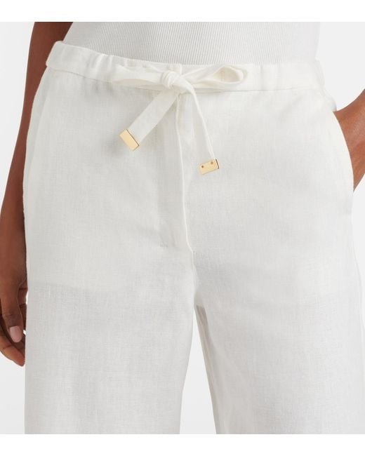 Max Mara White Amedea Linen Wide-Leg Pants