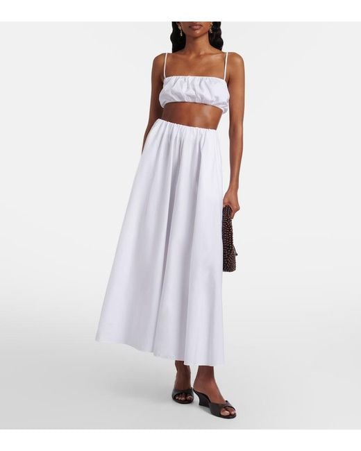 Staud White Milano Pleated Cotton Maxi Skirt