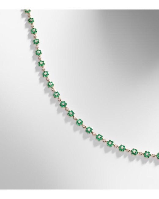 Anita Ko Metallic Flora Small 18Kt Choker With Emeralds And Diamonds