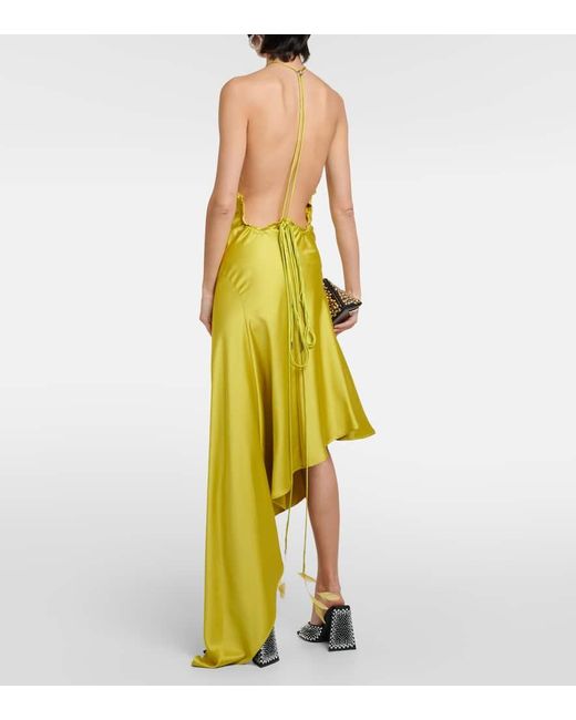 The Attico Yellow Feather-trimmed Satin Gown