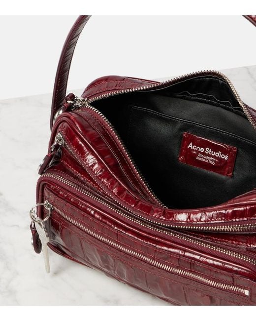 Acne Red Camero Croc-Effect Leather Shoulder Bag