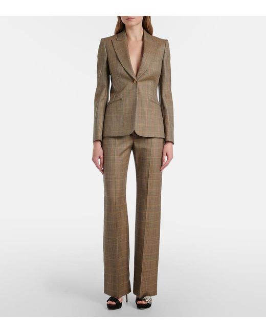 Alexander McQueen Brown Country Check Wool Blazer