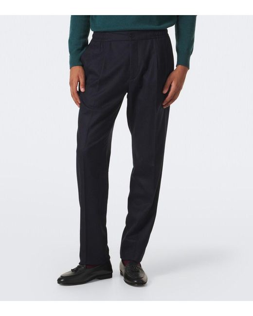 Rubinacci Blue Virgin Wool Straight Pants for men