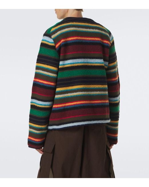 Sacai Green Striped Wool-Blend Sweater for men