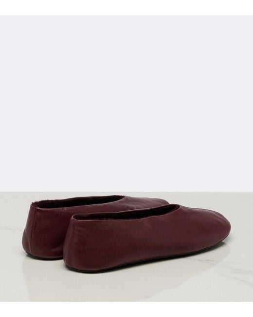 The Row Brown Stella Leather Slip-On Shoes