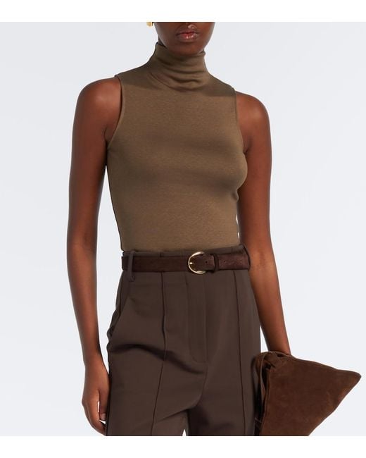 Ralph Lauren Brown Silk-Blend Turtleneck Top