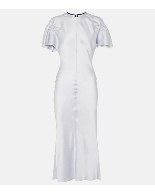 Victoria Beckham White Gathered Crepe Satin Midi Dress