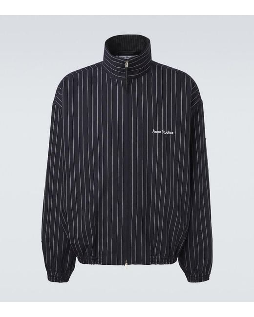 Acne Blue Zip-Up Jacket With Pinstripe Pattern for men