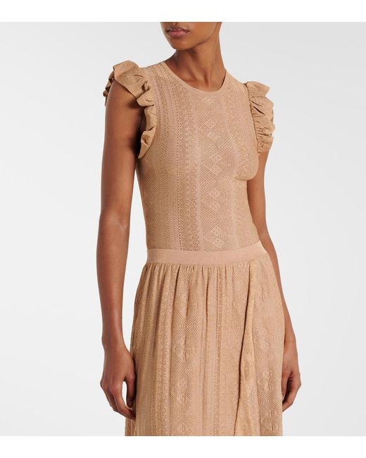 Zimmermann Natural Aster Ruffled Pointelle Lame Top