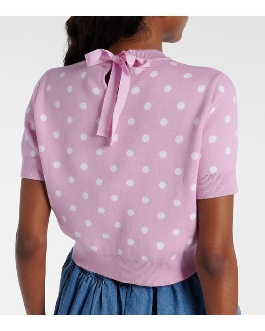 Patou Pink Polka-Dot Cotton-Blend Sweater