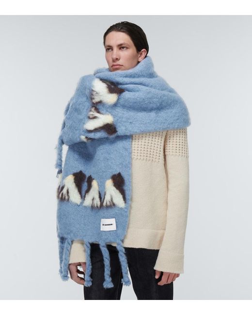 Jil Sander Blue Mohair And Wool-Blend Scarf for men