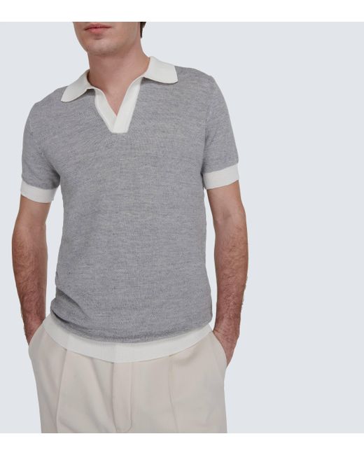 Thom Sweeney Gray Knitted Cotton And Linen Polo Shirt for men