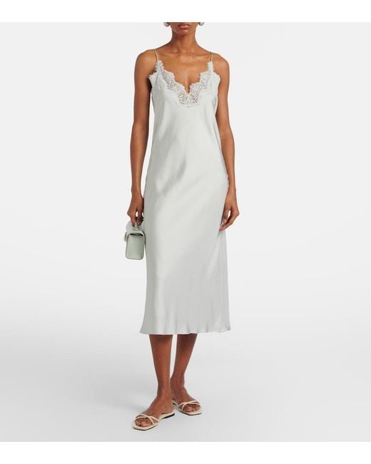 Rohe White Lace-Trimmed Silk Slip Dress