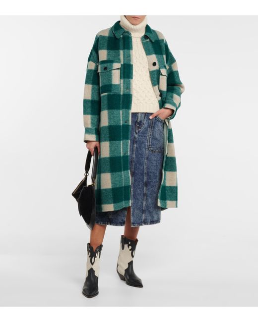 Étoile Isabel Checked Coat in Green | Lyst