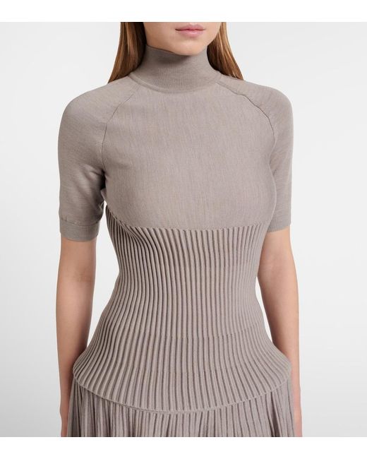 Alaïa Gray Ribbed-Knit Turtleneck Wool-Blend Top