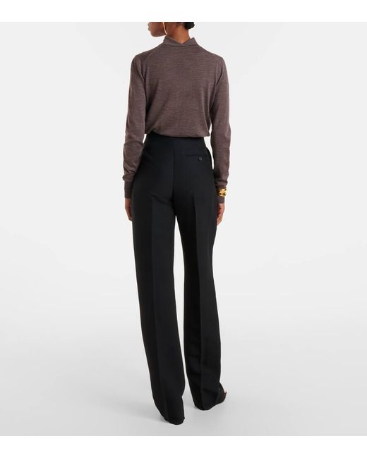 Ferragamo Blue High-Rise Faille Straight Pants