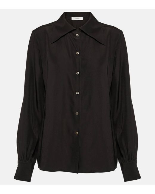 The Row Black Conan Silk Crepe De Chine Shirt