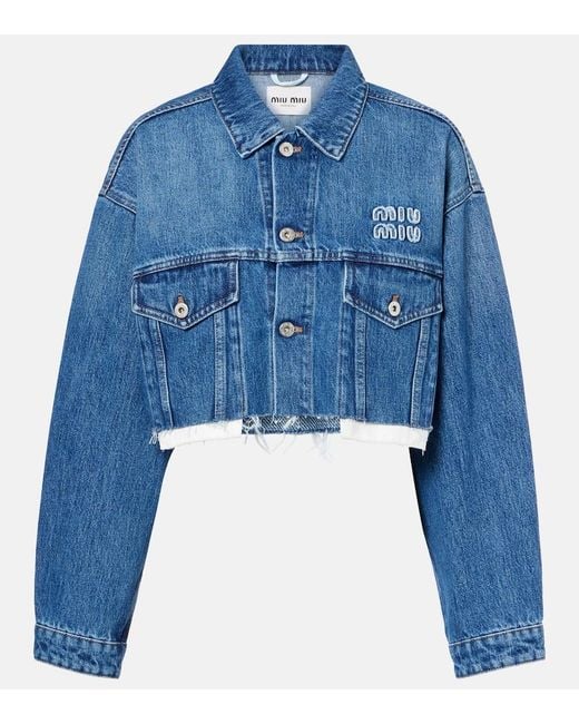 Miu Miu Blue Cropped Logo Denim Jacket