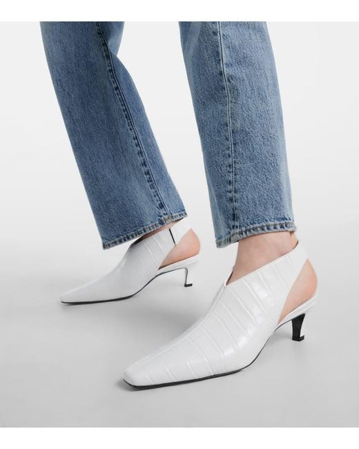 Totême  White The Croco Slim Leather Slingback Pumps