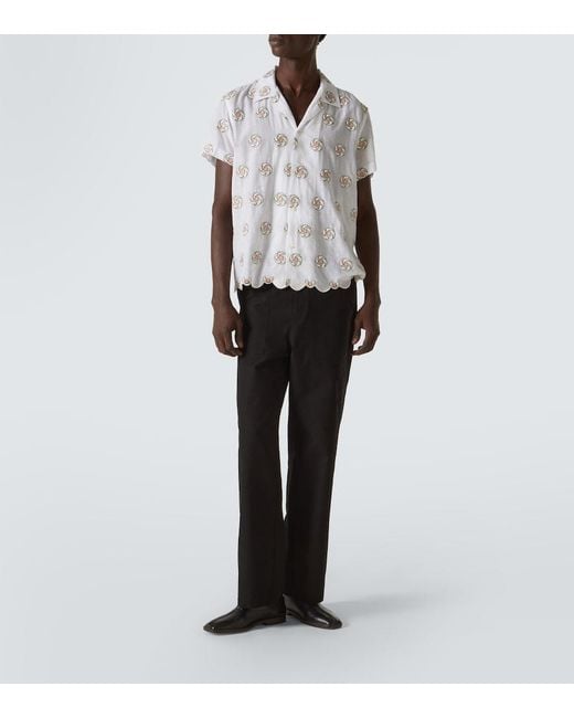 Bode White Floral Aperture Scalloped Cotton Shirt for men