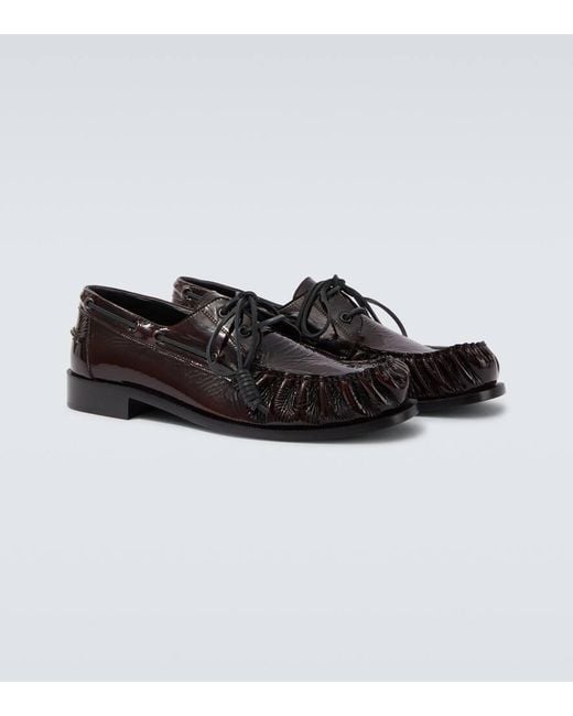 Dries Van Noten Black Patent Leather Boat Shoes for men