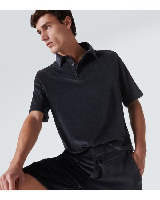 Loro Piana Black Murano Cotton And Silk Velour Polo Shirt for men
