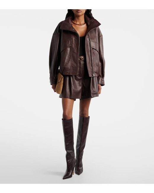 Nour Hammour Brown Roland Leather Bomber Jacket