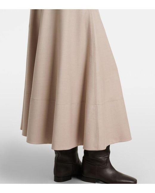 Agnona Natural Leather-Trimmed Wool Flannel Midi Skirt