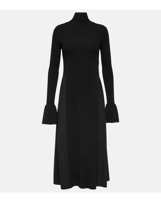Joseph Black Mixed Media Duperre Midi Dress