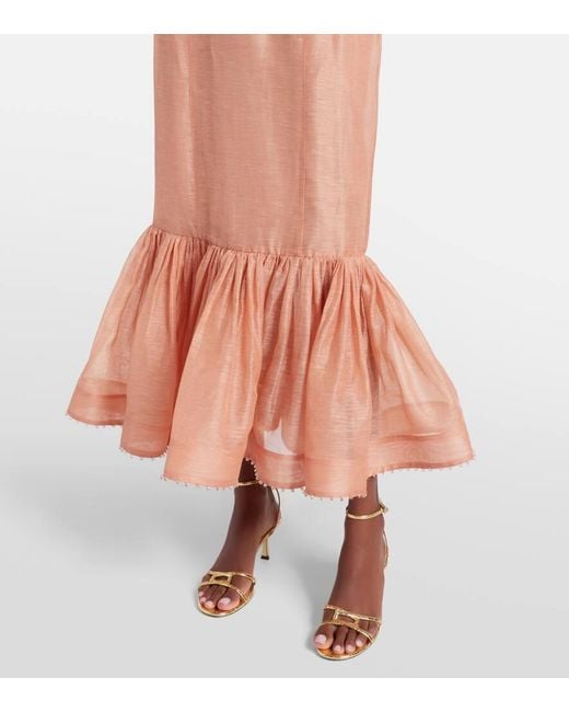 Robe Longue Hypnotic En Lin Et Soie A Ornements Zimmermann en coloris Orange