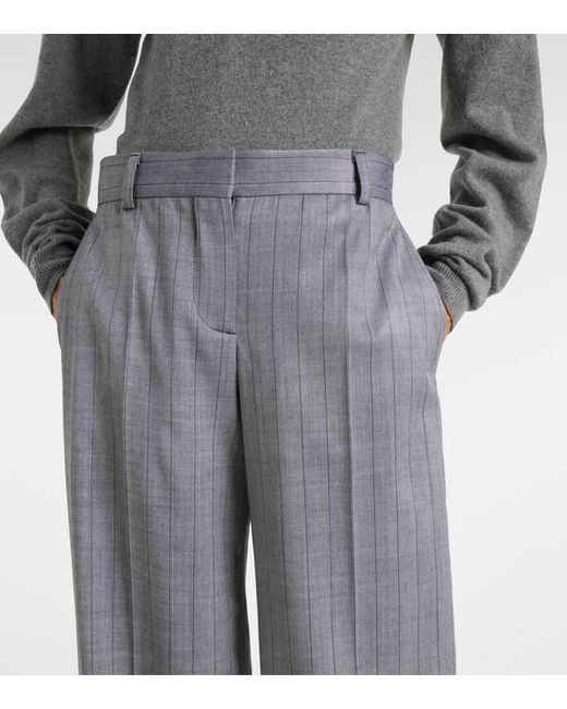 Stella McCartney Gray Striped Wool Wide-Leg Pants