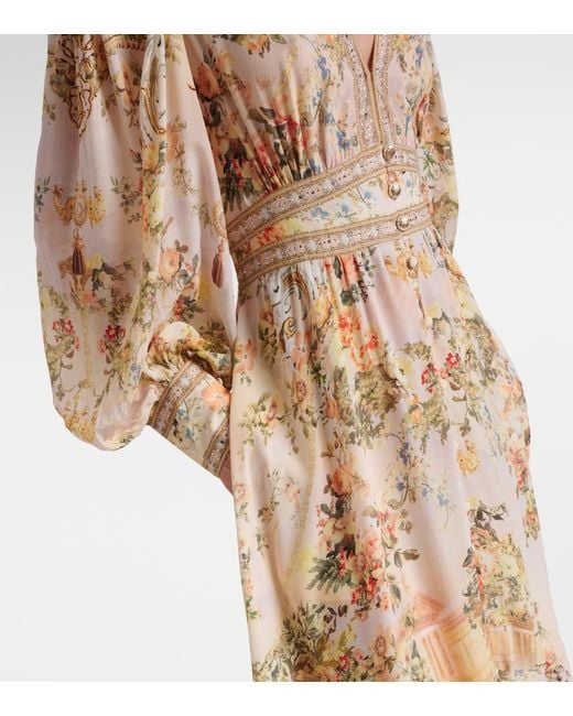 Camilla Natural Embellished Floral Silk Crepe Maxi Dress
