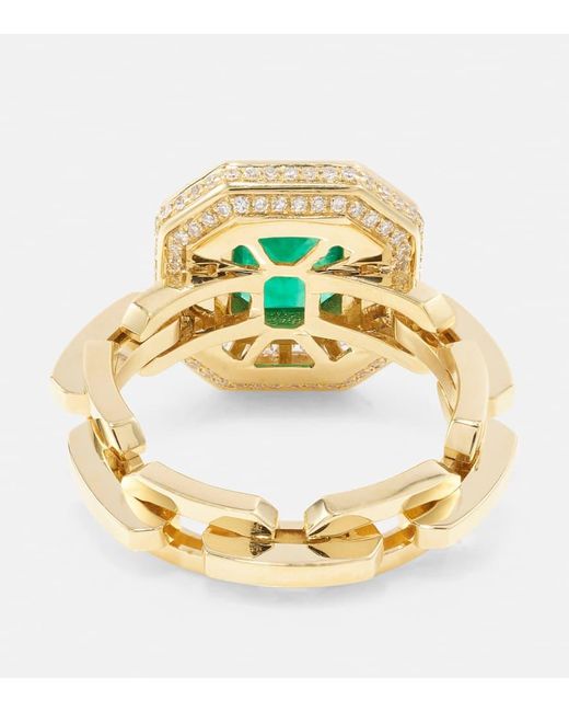 Anello Halo Mini in oro 18kt con smeraldo e diamanti di SHAY in Green