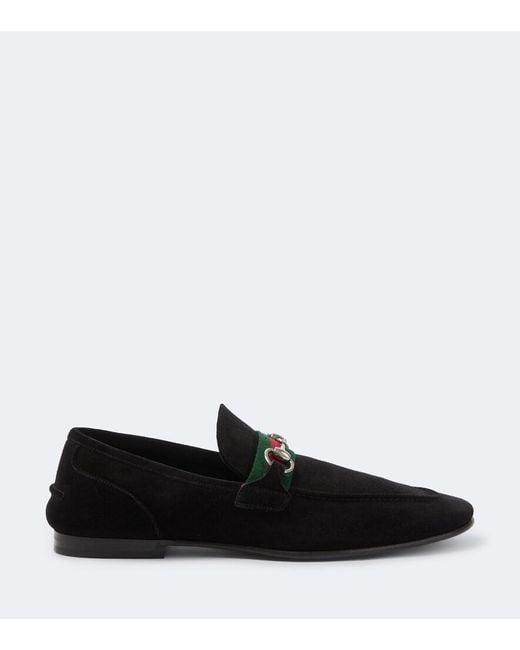 Gucci Black Como Horsebit Suede Loafers for men