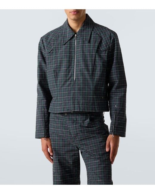Kiko Kostadinov Blue Kraner Checked Cropped Cotton-Blend Blouson for men