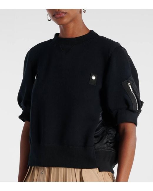 Sacai Black Twill And Jersey Top