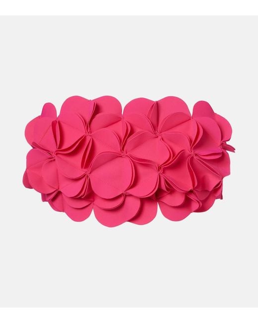 Karla Colletto Pink Tess Floral-Applique Bikini Top