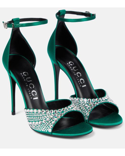 Gucci Crystal-embellished Satin Sandals in Green | Lyst Canada